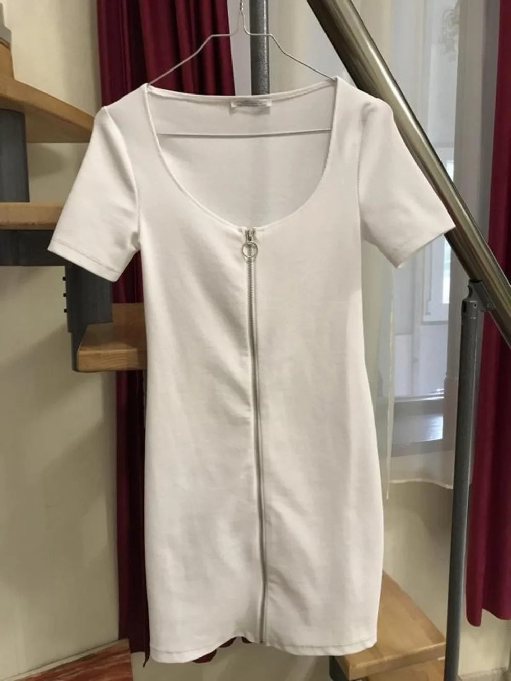 Zara White Zip-Front Scoop Neck Mini Dress - Picture 5 of 8